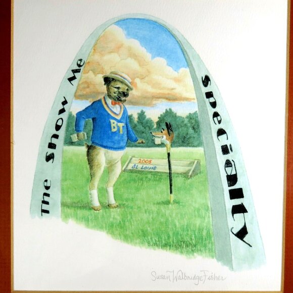 Susan Walbridge Fisher Dog Art, Border Terrier, St. Louis Arch, Signed & Framed - Picture 3 of 5